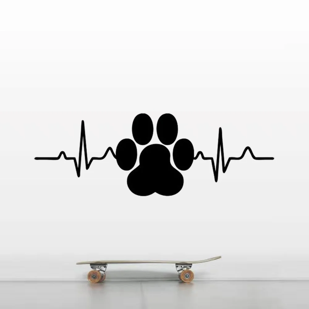 Dog Paw Print Heartbeat Vinyl Art Home Decor Wall Stickers Pet Shop Veterinary Window Decals Removable Murals Wallpaper