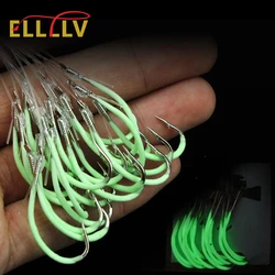 Elllv 30/20/15/10pcs 12# -30# Luminous Fishing Hook With Hand Tied Line Glow Barbed Saltwater Hooks For Snapper Grouper Fishing