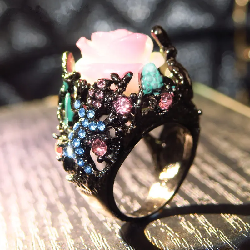 Red Flower Bling Zircon Stone Plant Luxury Rings for Women Cute Wedding Anillos Engagement Fashion Party Statement Jewelry 2019