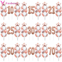 22pcs Rose Gold Number Foil Balloons Happy Birthday Party Decorations Adult Kids 10 11 14 15 16 18 25 30 35 40 50 60 70 Year Old
