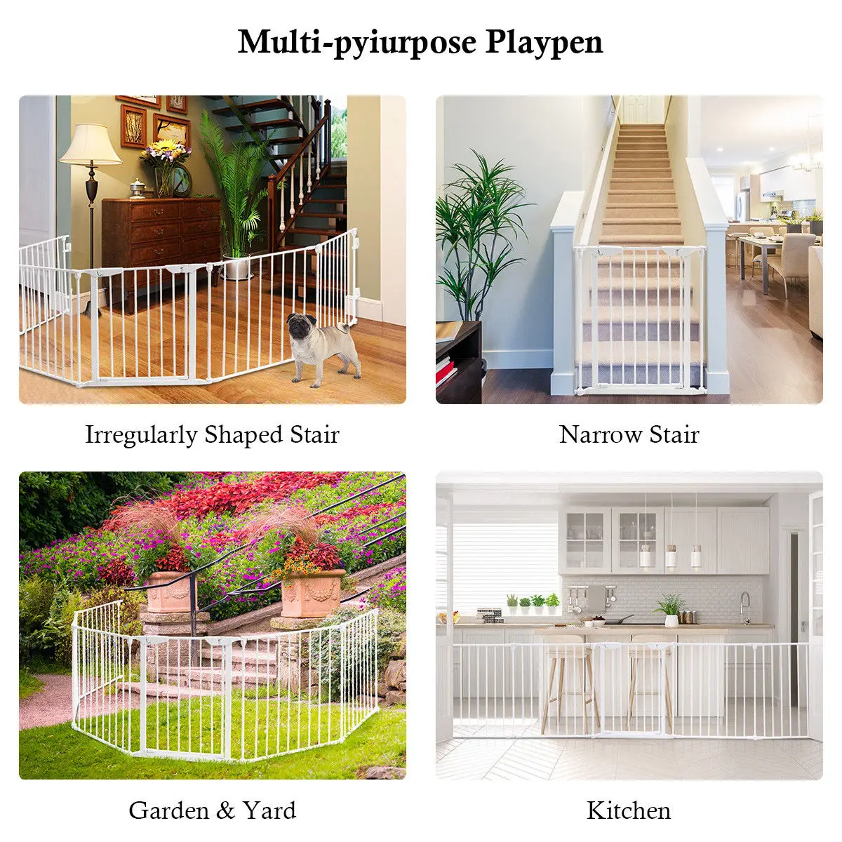 Costway 8 Panel Metal Gate Baby Pet Fence Safe Playpen Barrier Wall-mount Multifunction