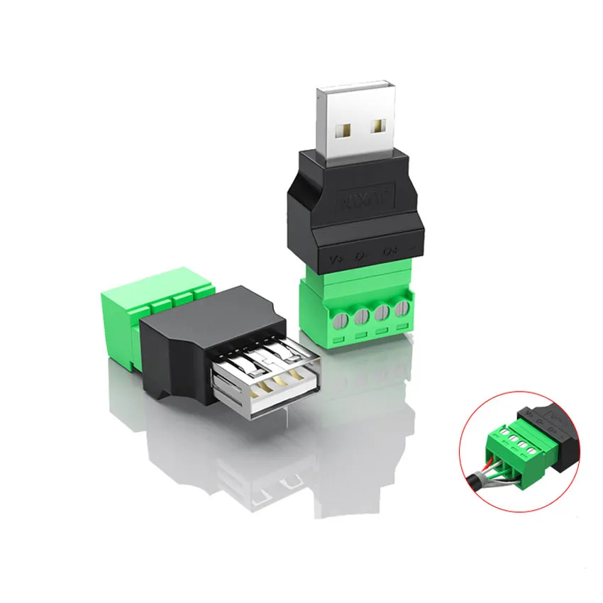 

USB 2.0 Type A Male/Female to 4 Pin Screw Connector USB Jack with Shield USB2.0 to Screw Terminal Plug