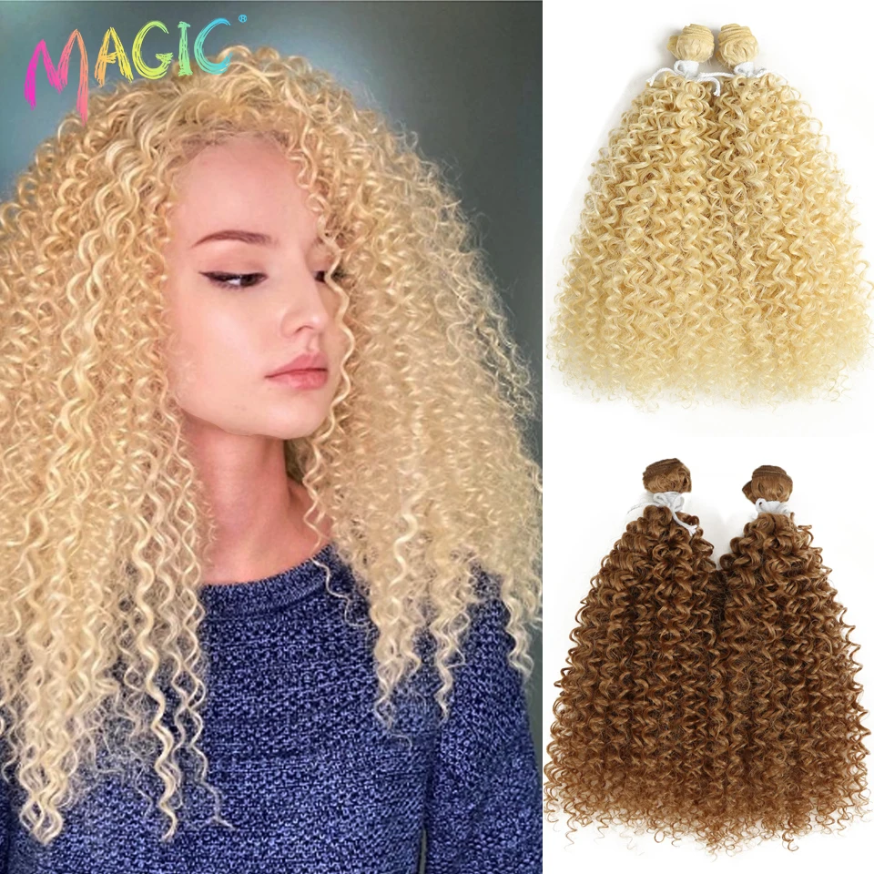 Magie 2PCS 24 zoll Afro Verworrene Lockige Haar Bundles 613 Blonde Farbe Locken Synthetische Haar Extensions Lockiges Haar Zubehör