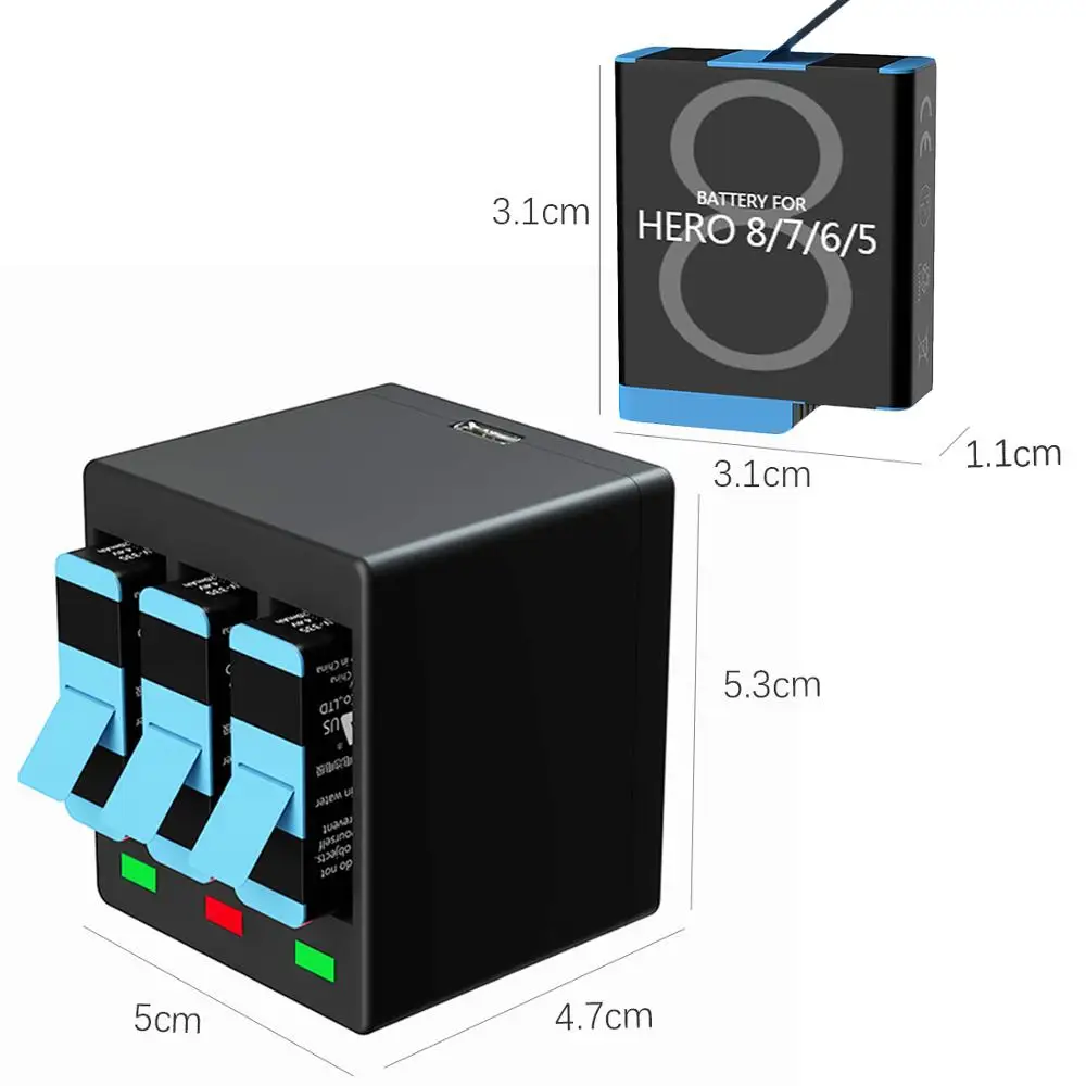 Anjielosmart 빠른 충전 액션 카메라 배터리 충전기 GoPro Hero 8 배터리 액세서리 Gopro 배터리 영웅 7 영웅 배터리