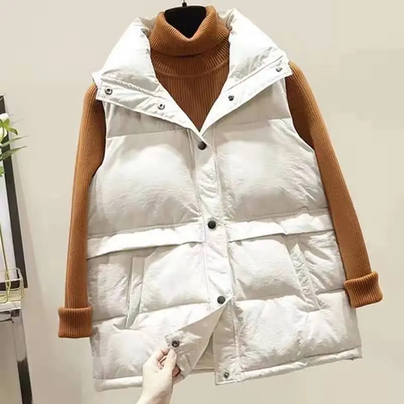 

Women's Down Cotton Waistcoat Korean Version Loose Winter New Sleeveless Vest Lapel Short Bread Jacket