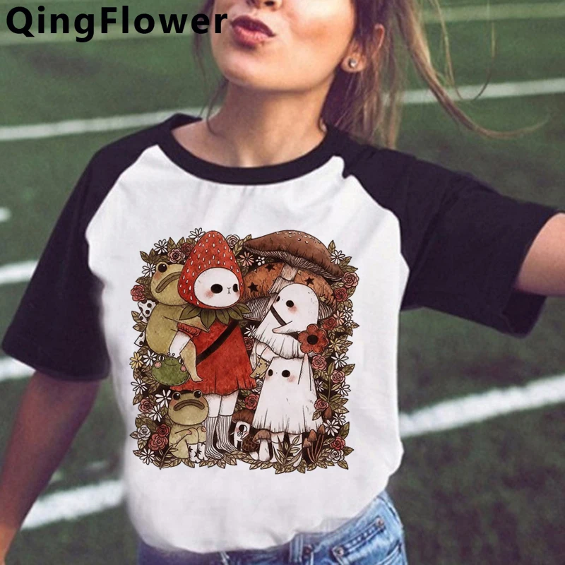 Mushroom clothes summer top women tumblr grunge aesthetic vintage streetwear top tees white t shirt