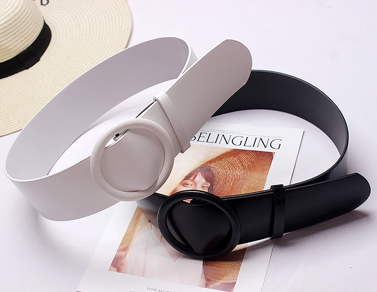 Kleidung zubehör 2020 Neue Frauen Großen Ring Breite Leder Gürtel Für Top Qualität Strap Jeans Feminine Frau Runde Schnalle Gürtel – Detail 6