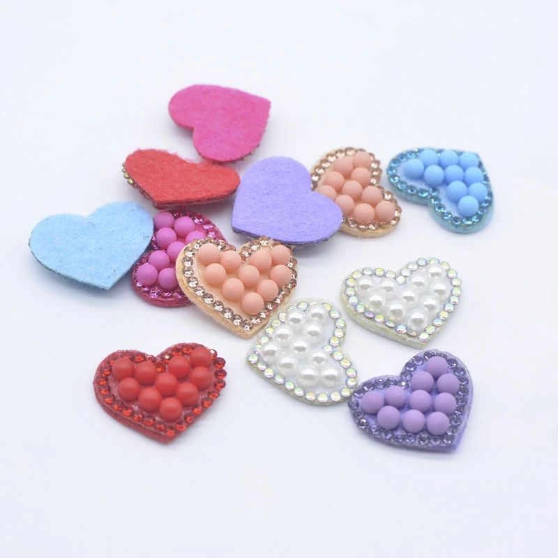 20Pcs 23*20mm Colorful Padded Scrapbooking for Clothing Heart Patches Rhinestone DIY Headwear Hair Clips Bow Decor Appliques