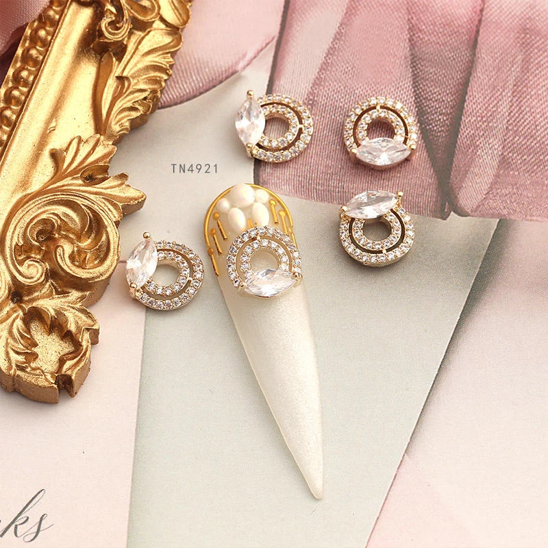 

5pcs TN4921 Gold Circle Crystal Zircon Nail Art Rhinestone metal manicure nail accessories Nail art Decorations 3D Nails charms