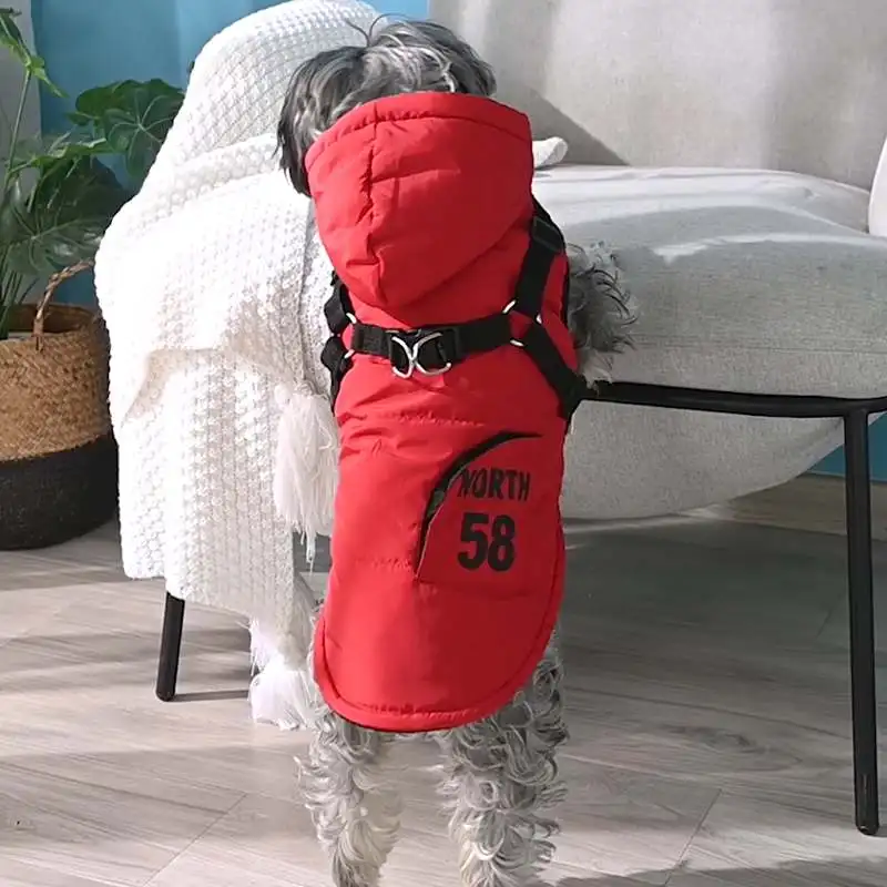 Haustier Hund Kapuzen jacke mit Geschirr Winter warme Hunde kleidung wasserdicht für kleine mittlere Hunde Mantel Chihuahua Französisch Bulldogge