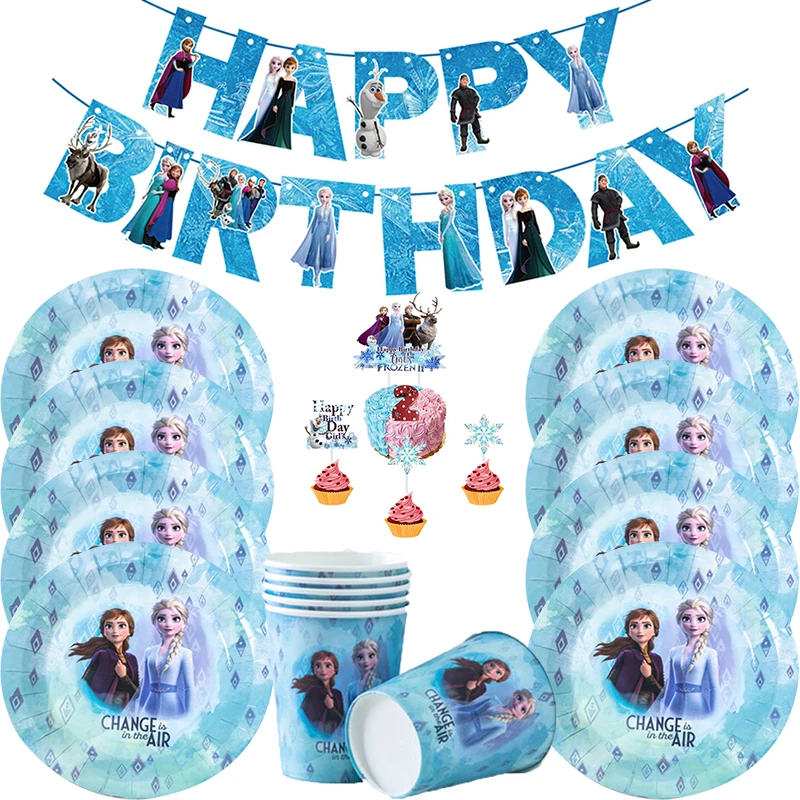 

Disney Frozen Anniversary Party Elsa anna Princess party tableware set children birthday party supplies decoration Party Set