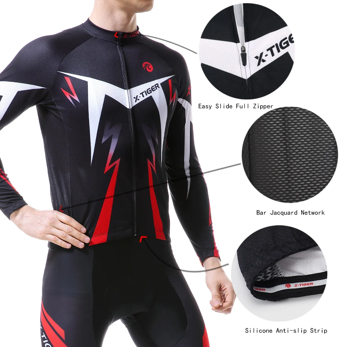 X-TIGER Pro Cycling Jersey Set Long Sleeve Mountain Bike Cycling Clothing Breathable MTB Bicycle Clothes Wear Suit for Mans