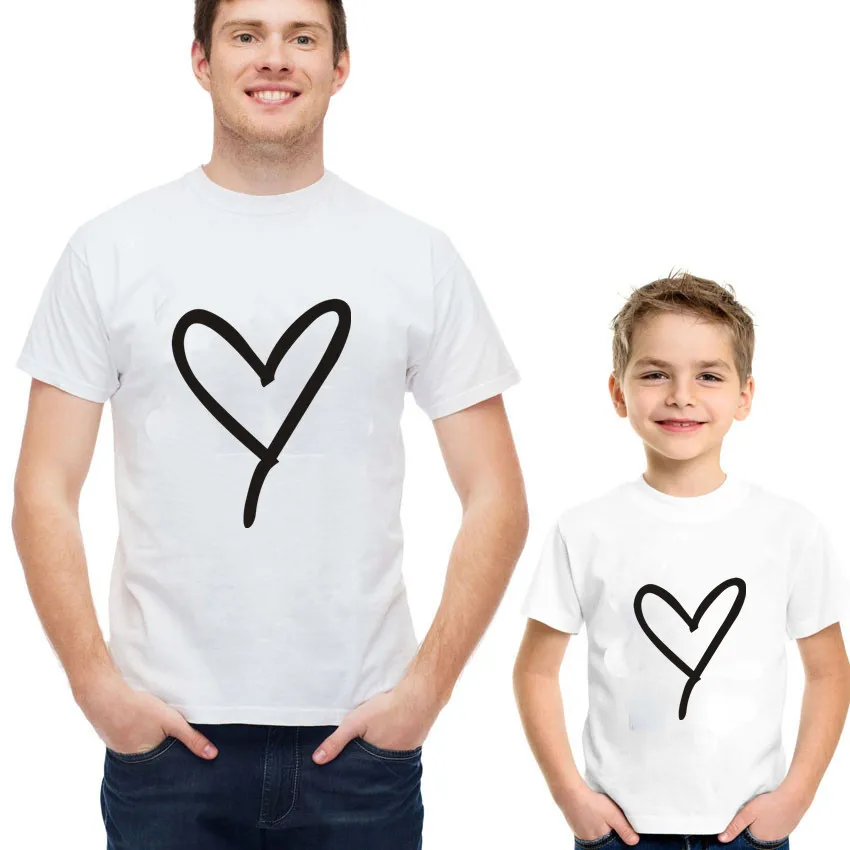 1PC Fashion Mommy and Me Heart Print Matching Tshirt Mom Daughter Dad and Son Family Look Clothes T Shirt Mother\'s Day Gift