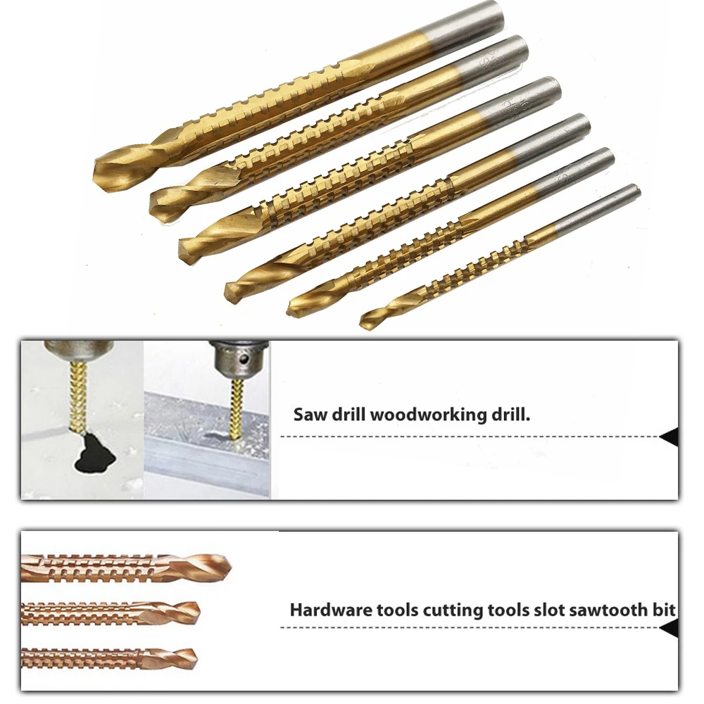 6 pz/set 3mm 4mm 5mm 6mm 6.5mm 8mm HSS Ti titanio rivestito passo punta da trapano lavorazione del legno metallo foro taglio sega strumento coclea noiosa