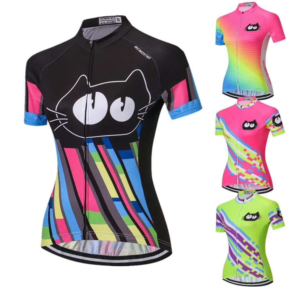 Cycling Jerseys Women Cats Lady Bicycle Clothing Summer Short Sleeve mtb Shirts Breathable Quick Dry Bike Tops S-3XL