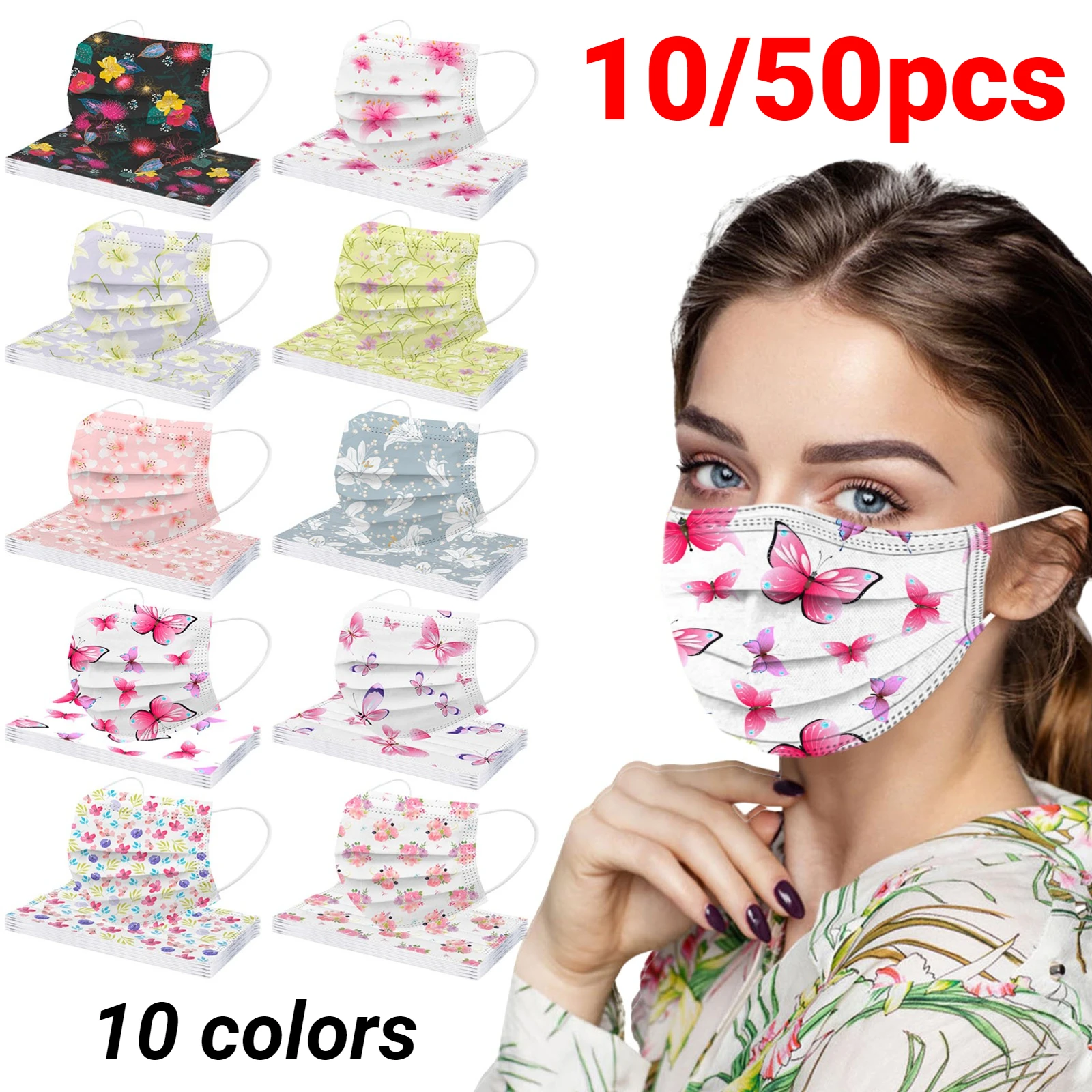 10-50pcs Mascarillas Flower Print Disposable Face Masks For Face Adult Anti-pollution Protective 3 Layer Mouth Mask Masque