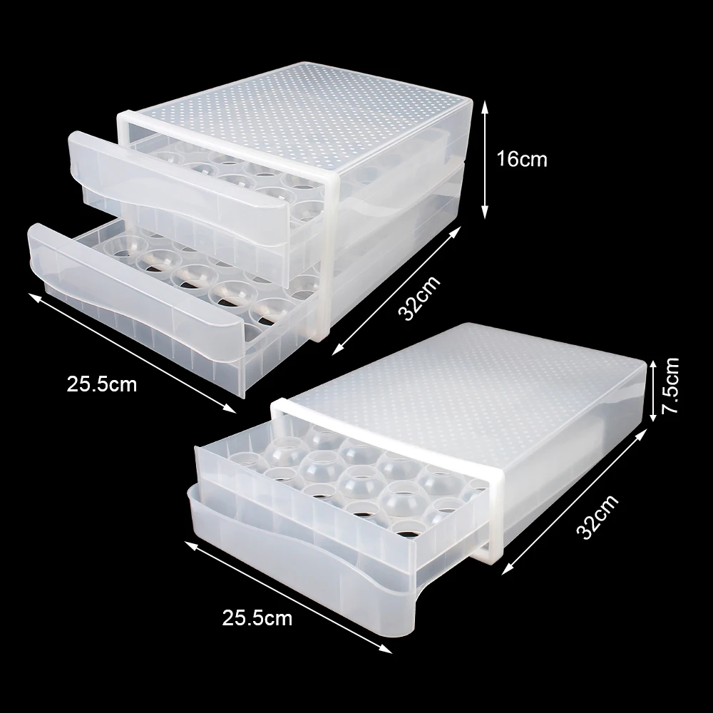 Kitchen Supplies Transparent Refrigerator Egg Holder Organizer Egg Storage Box Drawer Box Case Double Layer Egg Tray