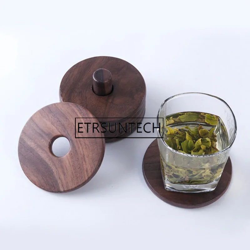 

20sets Round Black Walnut Mug Coasters Set Wood Tea Cup Mat Drink Placemat Home Kitchen Table Decoration