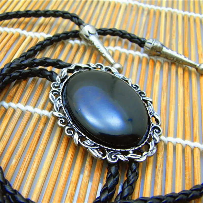 Fashion Trend Bolo Tie Oval Leather Rope with Stone - Stylish Accessory for Men