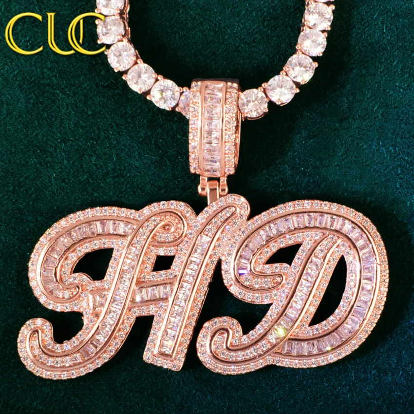 

CUC Custom Rose Gold Cursive Letter Pendant For Women Men Iced Out Micro Pave Zirconia Hip Hop Name Necklace Chain Jewelry