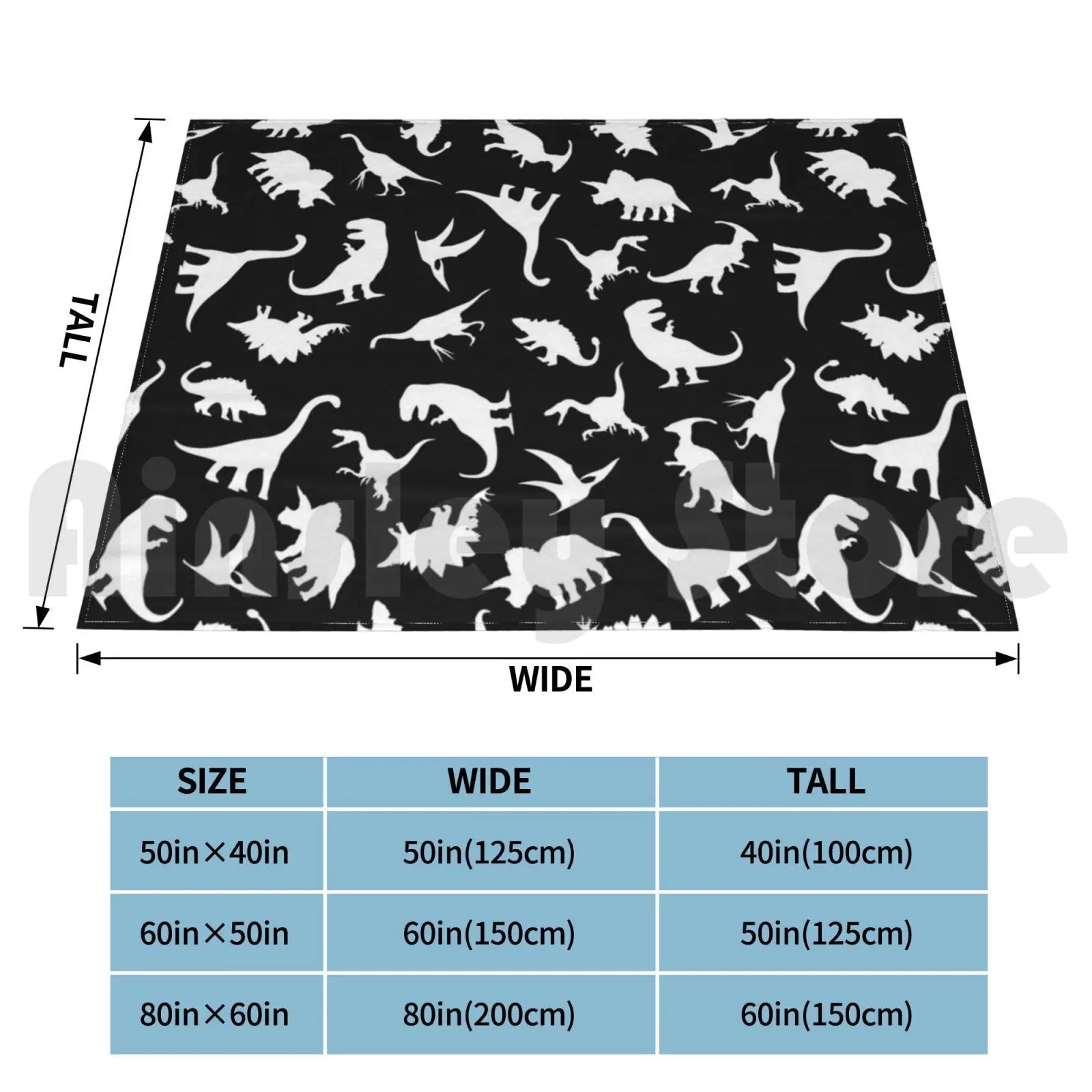 Fun Dinosaur Pattern ( White On Black ) Blanket For Sofa Bed Travel Dino Dinosaurs Dinosaur Blue Blueish Blues