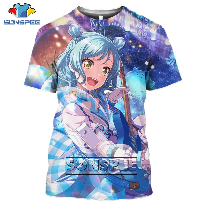 SONSPEE Anime Bang Dream T-shirts 3D Printing Men's Women's Short Sleeve Harajuku Sexy Loli Girl Rock Tops Street Hiphop Tshirts