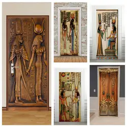 3D Door Stickers Ancient Egyptian Characters Stickers Living Room Bedroom Door Decor Decals PVC Self-adhesive Mural Wall Sticker