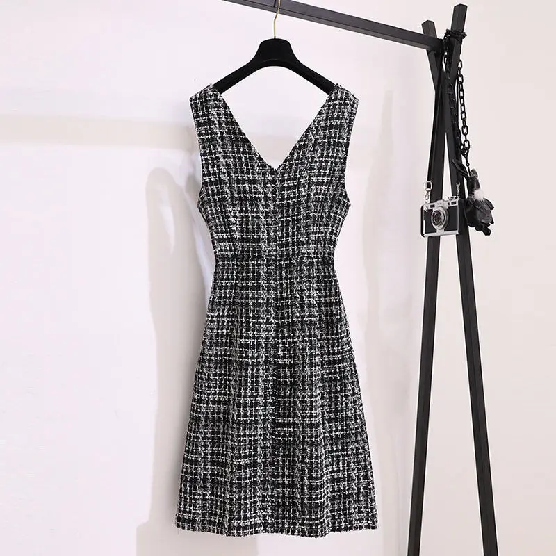 Spring Autumn Women Dresses 2024 New Plaid Sleeveless Vest Dress Slim Elegant Ladies Office Mid Long Dress Vestidos Clothing