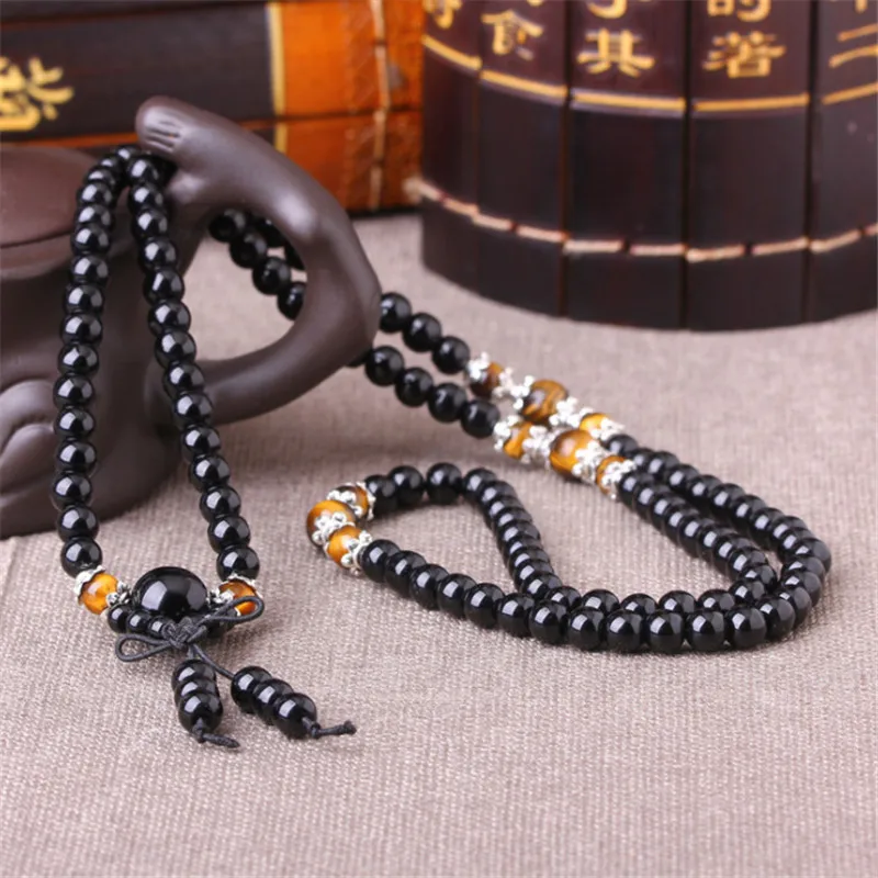 108 Beads 6 mm Obsidian Beaded Prayer Mala Rosary Bracelet Men Buddhist Buddha Meditation Tiger Eye Stone Bracelets For Women