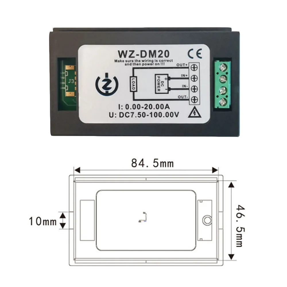 Taidacent DC Multifunctional Electrical IOT Power Meter Panel Mounted 100V/20A Power Monitoring Electrical Digital Energy Meter