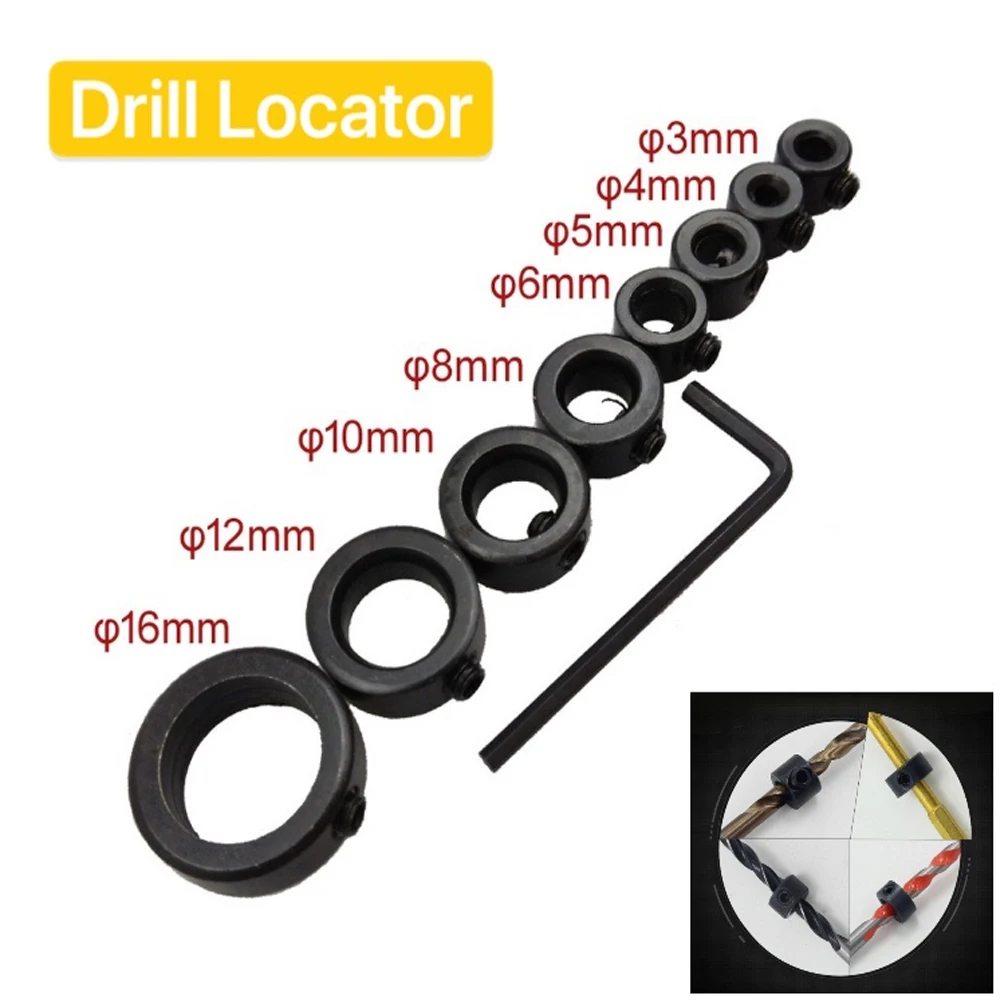 8pcs 3-16mm Woodworking Drill Locator Drill Bit Depth Stop Collars Ring Positioner Drill Locator Wood Drill Bit