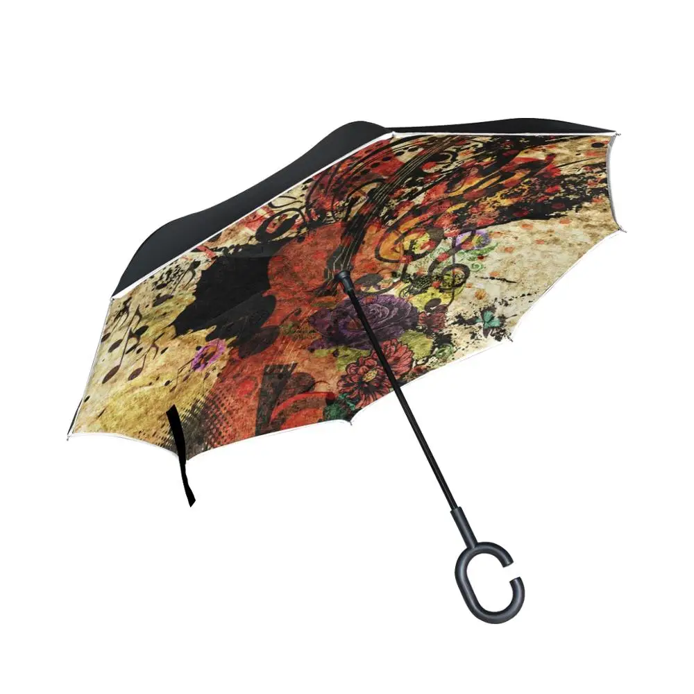 Music Note Reflective Umbrellas Inverted Double-layer Reverse Umbrella Rain and Sun Rolling Over Windproof Umbrella For Women