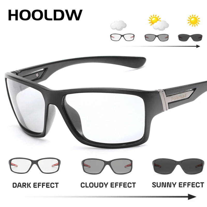 HOOLDW New Polarized Photochromic Sunglasses Men Women Outdoor Sports Goggle Chameleon Sun glasses Men Driving Glasses Eyewear