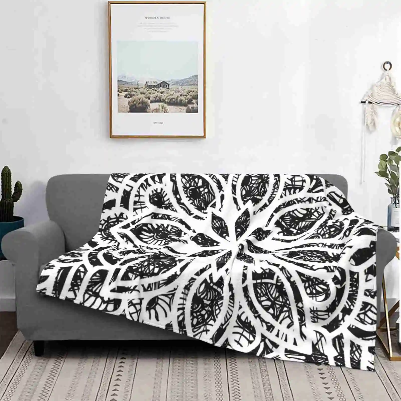 Dramatic Black And White Mandala Four Seasons Comfortable Warm Soft Throw Blanket Black And White Geometric Monochrome Modern