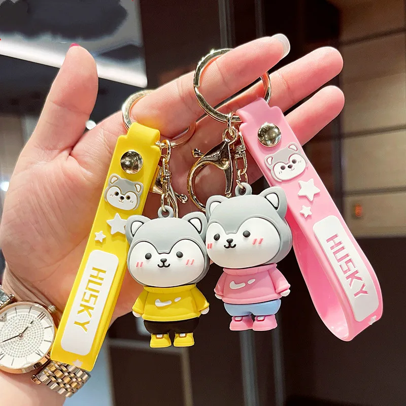 Creative Cartoon Husky Doll Keychain Cute Red Yellow Pink Blue Bag Car Keyring Soft Lanyard Girl Boy Lover Gift