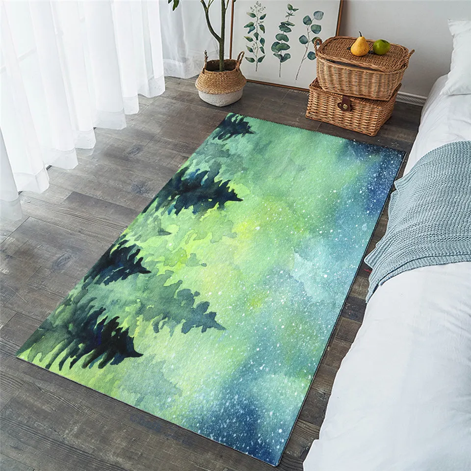 BeddingOutlet Fir Forest Large Carpets for Living Room Misty Play Mat Cozy Area Rug 152x244cm Tree Leaf Watercolor Center Rug