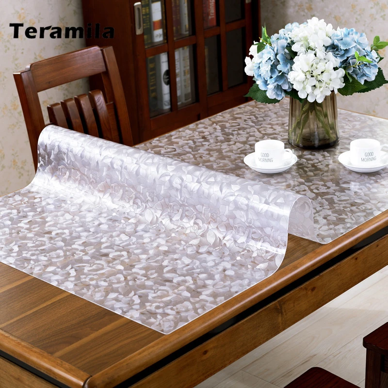 Teramila 1.0/1.2/1.5mm Waterproof Oilproof Transparent Table Cloth PVC Tablecloth Soft Glass For Kitchen Dining Table Cover Mat