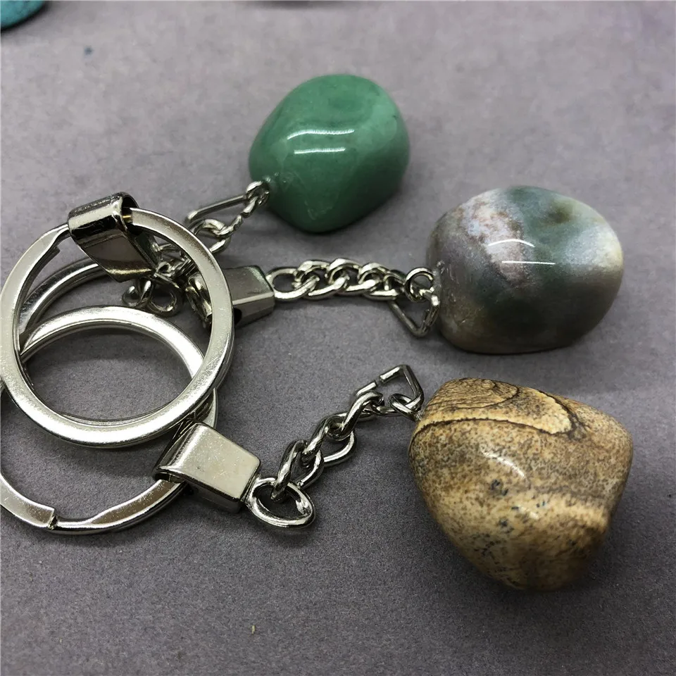 17 Types Natural Stone with Stainless Steel Keychain Pendant Accessories