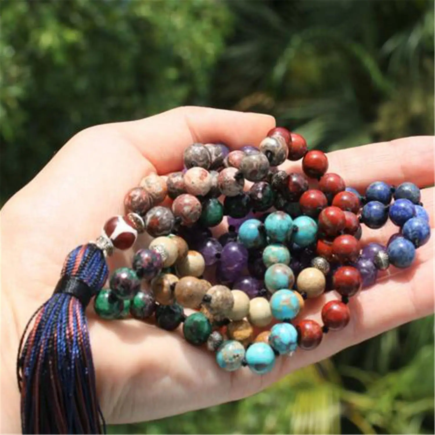 

8mm 7 Chakras Gemstone 108 Beads Mala Tassel Necklace Spirituality Yoga Meditation Buddhism Tibetan Classic Spiritua