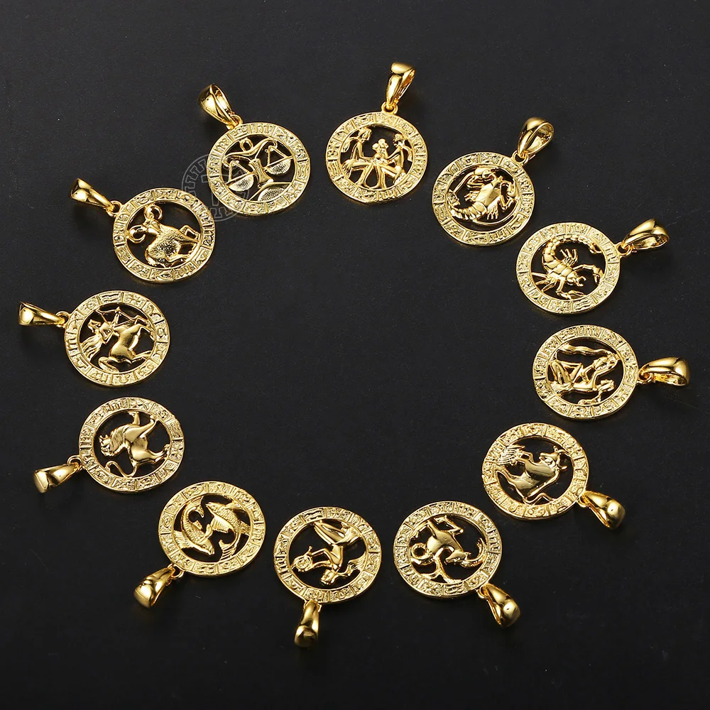 12pcs/Set Pendant For Womens Girls 12 Zodiac Sign Constellation Leo Taurus Gold Color Round Jewelry Dropship Wholesale GPM24US