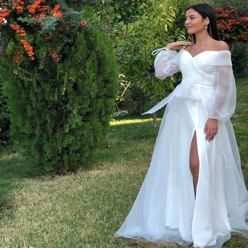 Abiti da sposa a maniche lunghe a sbuffo con spalle scoperte abito da sposa abito da sposa Vestido De Novia 0257