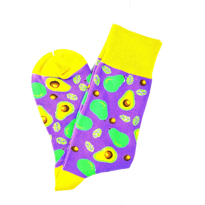 1 Pair Combed Cotton Men\'s Socks Harajuku Colorful Cartoon Cute Funny Kawaii Dog Cat Avocado Socks For Christmas Gift