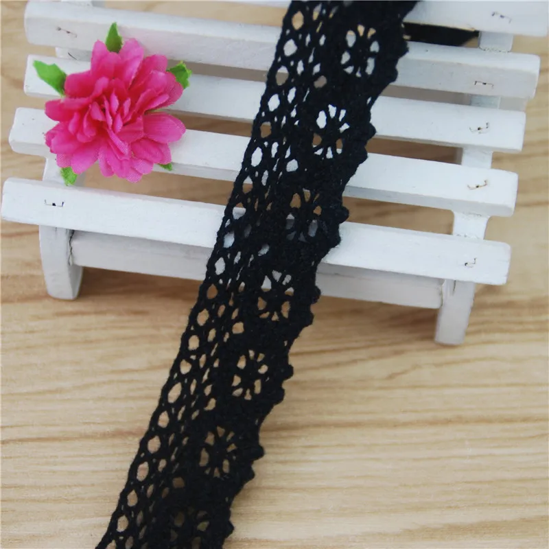 25mm Cotton Lace Trim Black Fabric Sewing Accessories Cloth Wedding Dress Decoration Ribbon Craft Supplies 300yards LC112-R