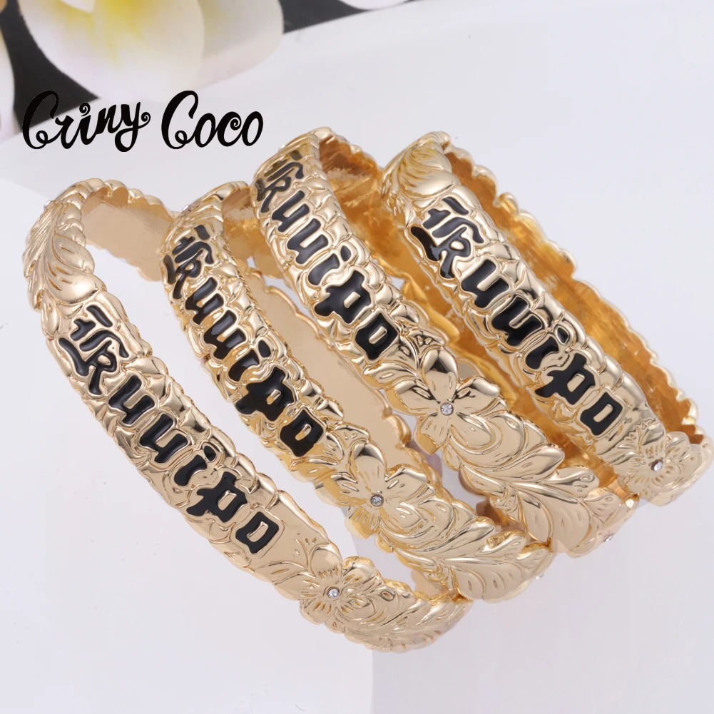 Cring Coco Hawaiian Gold Color Bangles Bracelets for Women Trendy Polynesian Pearl Turtle Jewelry Lover's Bangle Bracelet Female