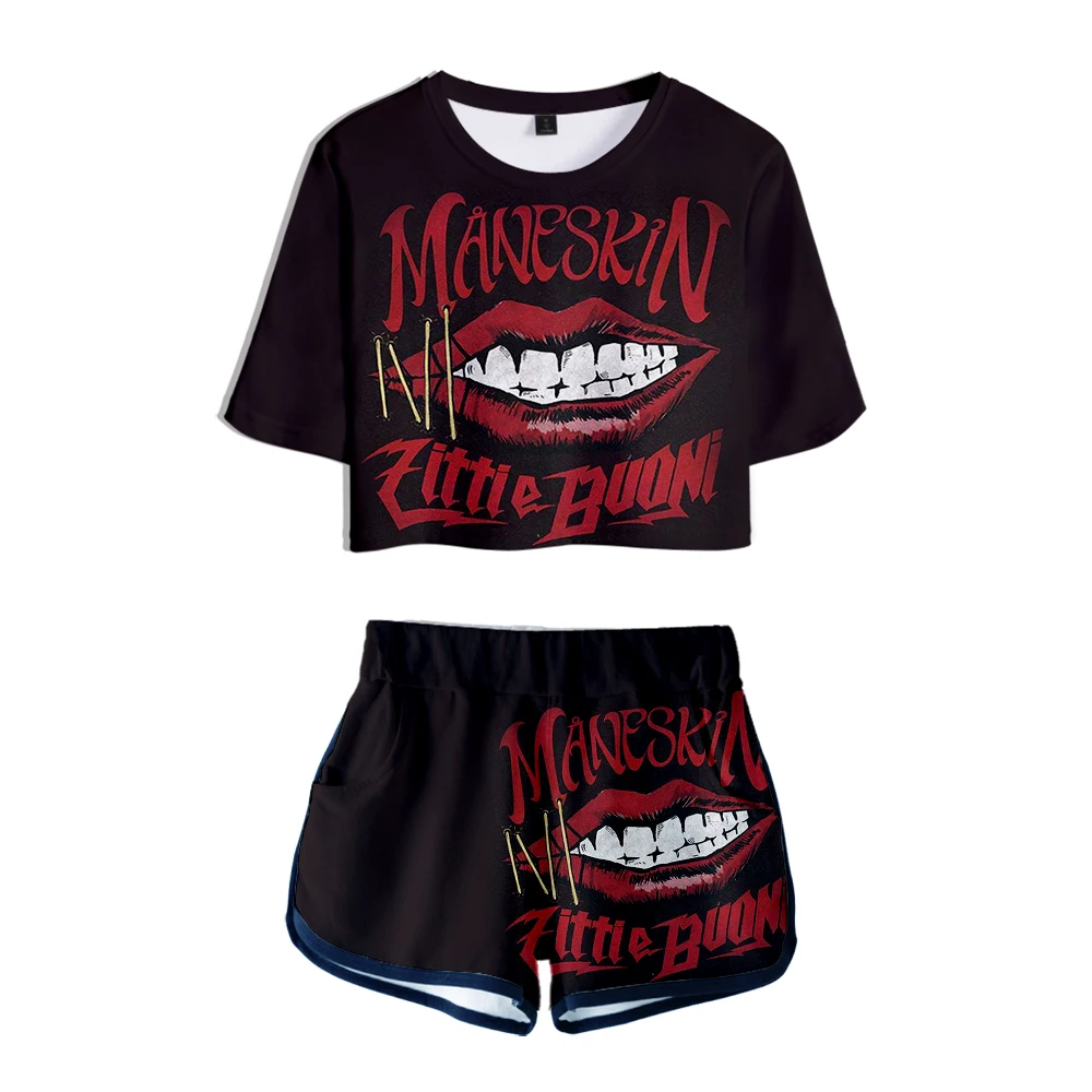 Maneskin Merch 3D Printed Sexy 2 Piece Set Women Conjunto Feminino Women Crop Top and Shorts Two Piece Outfits Matching Sets