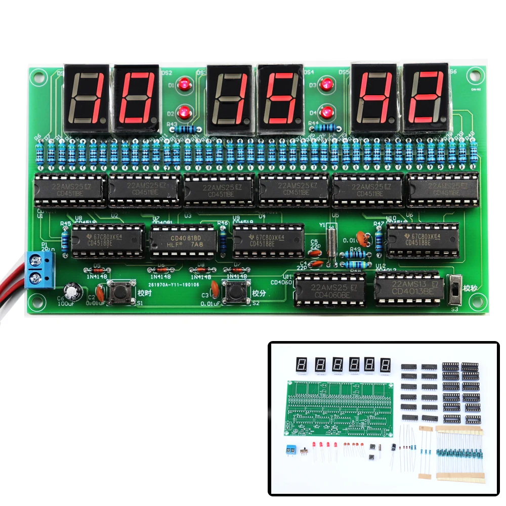 Kit di orologi elettronici fai-da-te kit di produzione di orologi a circuito digitale a 6 bit materiale di formazione per concorso di abilità per adulti