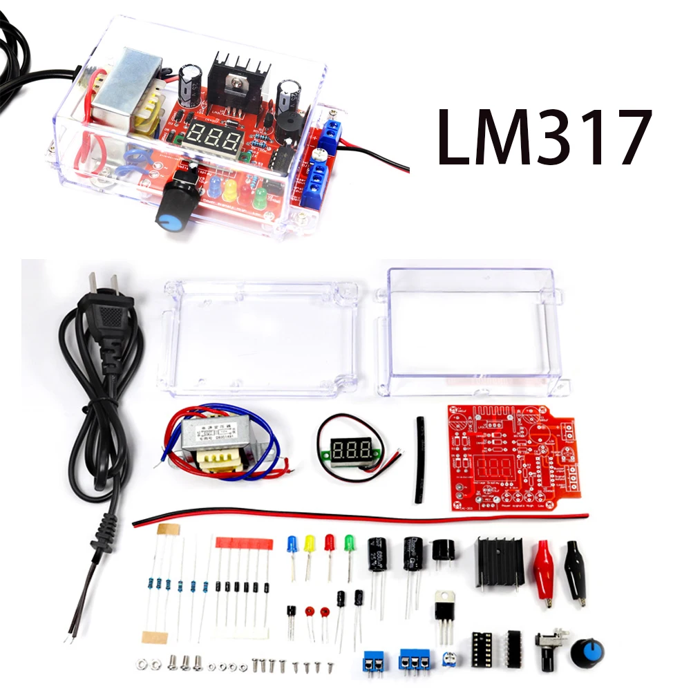 New LM317 Adjustable power supply diy electronic kit set  220V TO DC1.25-12V Voltmeter Welding training