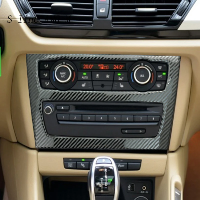 Car Styling Interior Mouldings Carbon Fiber Air Conditioning CD Panel Knob Button Cover Trim Stickers For BMW E84 X1 Accessories