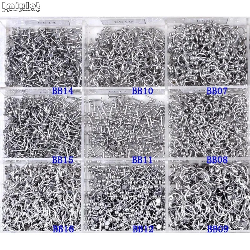 45/90 adet karışık stilleri paslanmaz çelik kaş göbek dudak dil burun delici Bar halka Labret tünel göbek takısı
