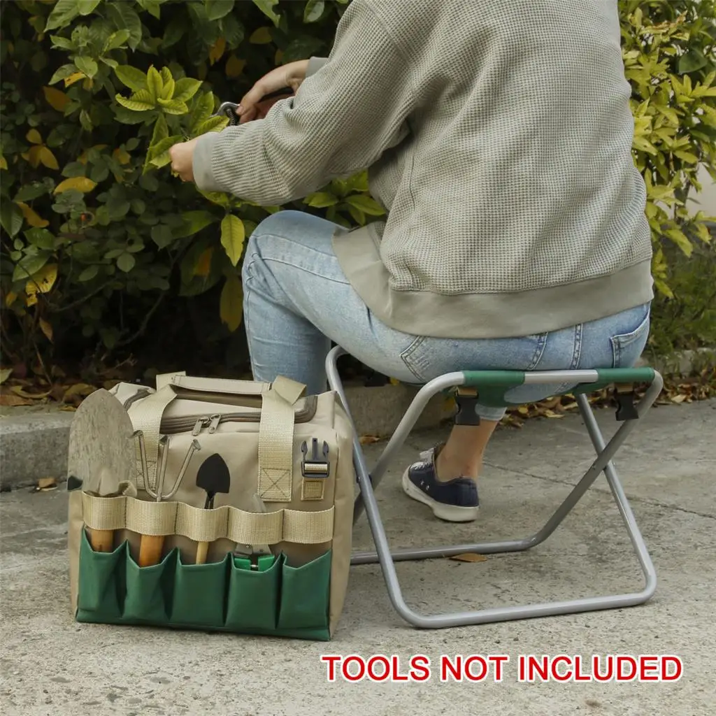 Gardening Stool Organizer Folding Garden Seat with Detachable Tool Bag Tool Set Organizer Gardening Foldable Camping Chairs